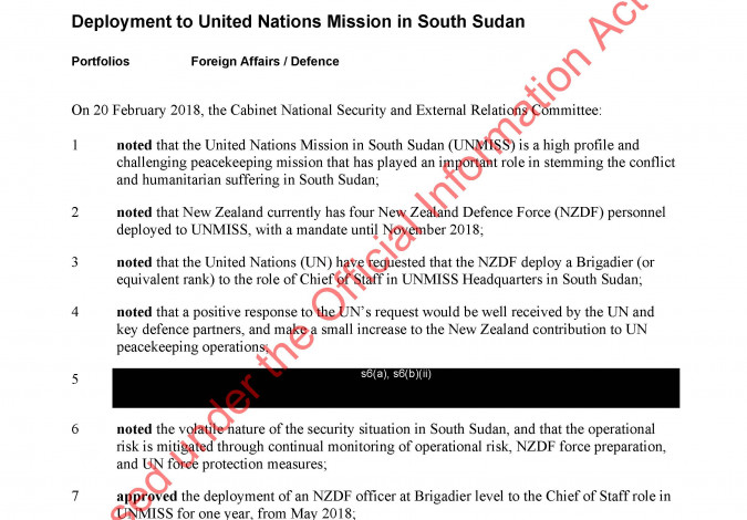 Deployment to United Nations Mission in South Sudan